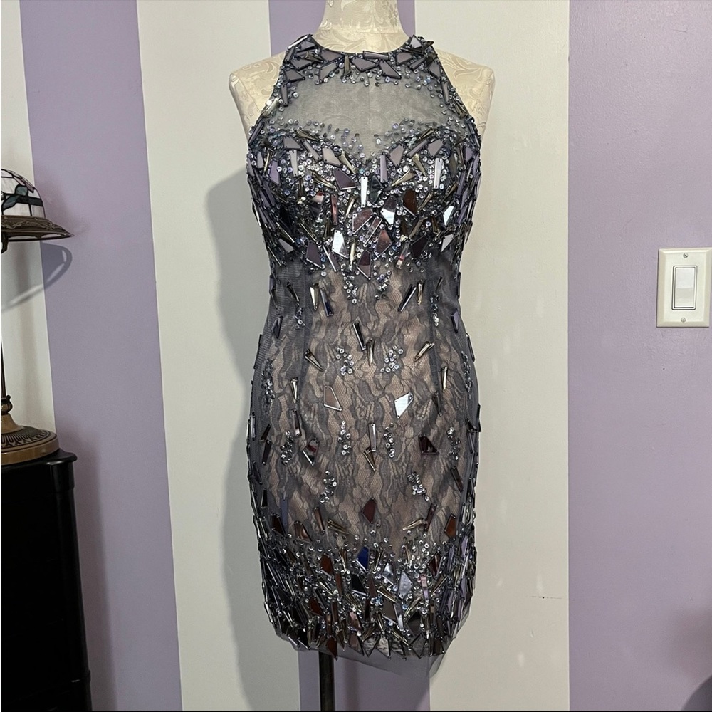 Dave & Johnny Shattered Broken Glass Mirror Dress Prom Homecoming Jr 3/4